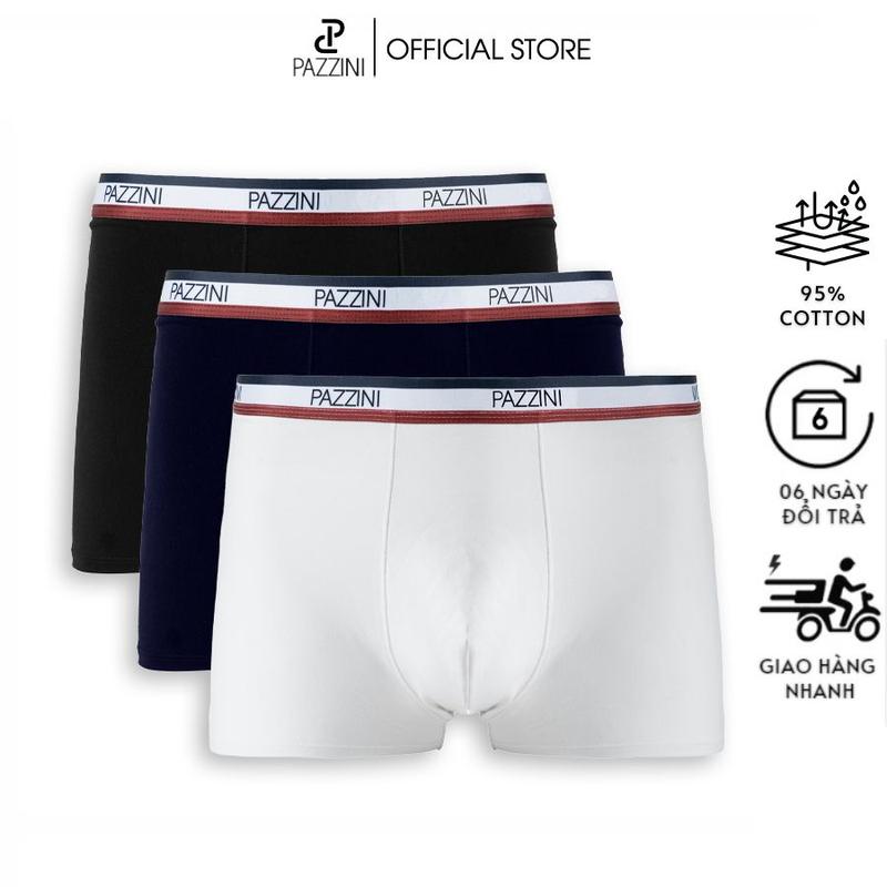 Combo 3 quần lót nam boxer PAZZINI thun cotton cao cấp, quần sịp nam co giãn 4 chiều, thấm hút kháng khuẩn tốt - BX001. Menswear Quần Boxer