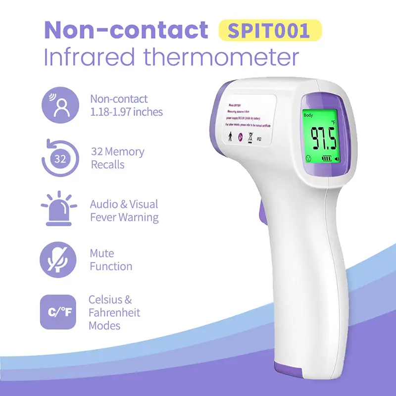 Nhiệt kế kỹ thuật số, để đo trán, không tiếp xúc, hồng ngoại, để đo thân nhiệt và sốt, thích hợp cho trẻ em và người lớn, công cụ 0