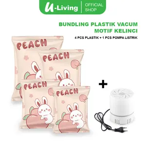 U-Living Set 5pcs Plastik Vacuum Baju Motif Kantong Pakaian Travel Anti-air Dipakai Berulang PVS002