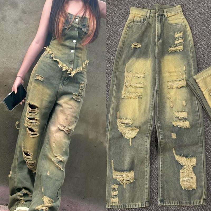 119-(S-XXL)XEM ẢNH CÓ HƯỚNG DẪN CHỌN MÀU  Quần Jean Suông Nữ Rách Màu Bụi Rách Trước Và Sau, Size S-2XL Pants quần  jeans quân 105cm jeannu Kem Women