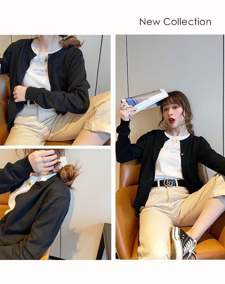 Product Introduction of Áo Cardigan Dệt Kim, Áo Khoác Phù Hợp Bên Ngoài Mỏng Mùa Thu, Dành Cho Nữ, Hàng Mới Về 2023, Áo Len, Ngắn Và Rộng, Màu Đen, Cổ Tròn, Áo Dài Tay 17