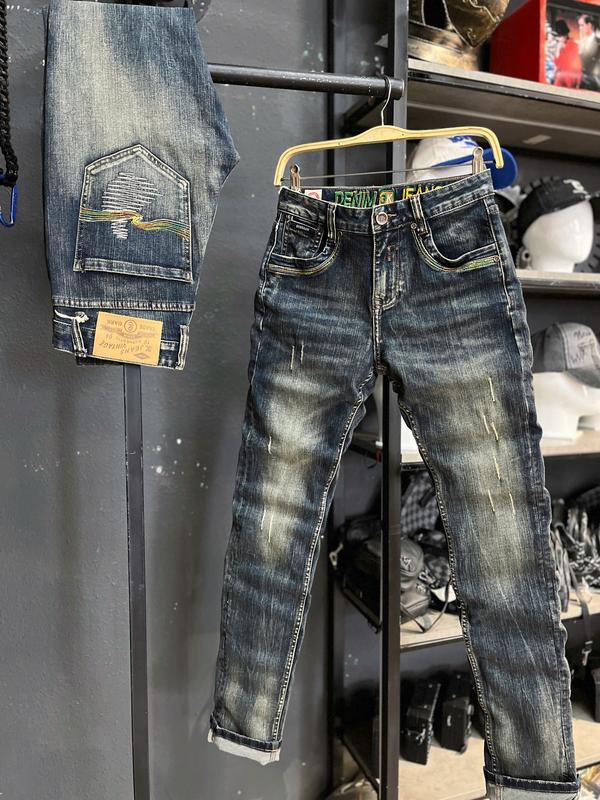 GIÁ MỞ BÁN 3K DENIM Jean Denim Guangzhou-M5 Quần Jeans Nam Xanh Đậm Was RETRO Mạng Chỉ Màu FROM SLIM 28K3 STORE