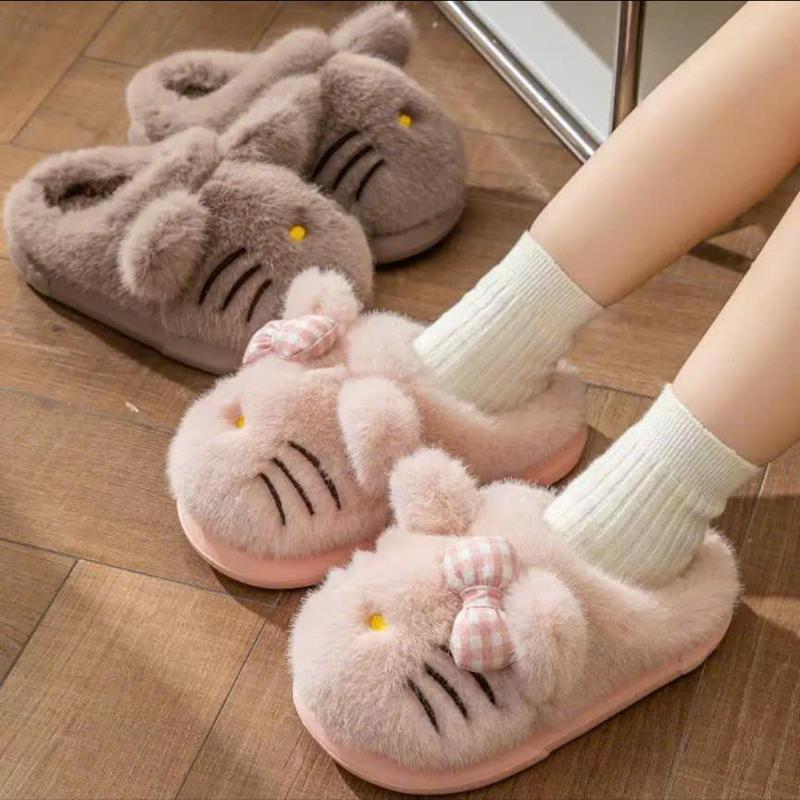  Dép Sục Nam Nữ Couple Lông Siêu Mềm Mịn Hoạt Hình Mèo Nơ 3D Dễ Thương Mùa Đông Ấm Áp MiwChu 