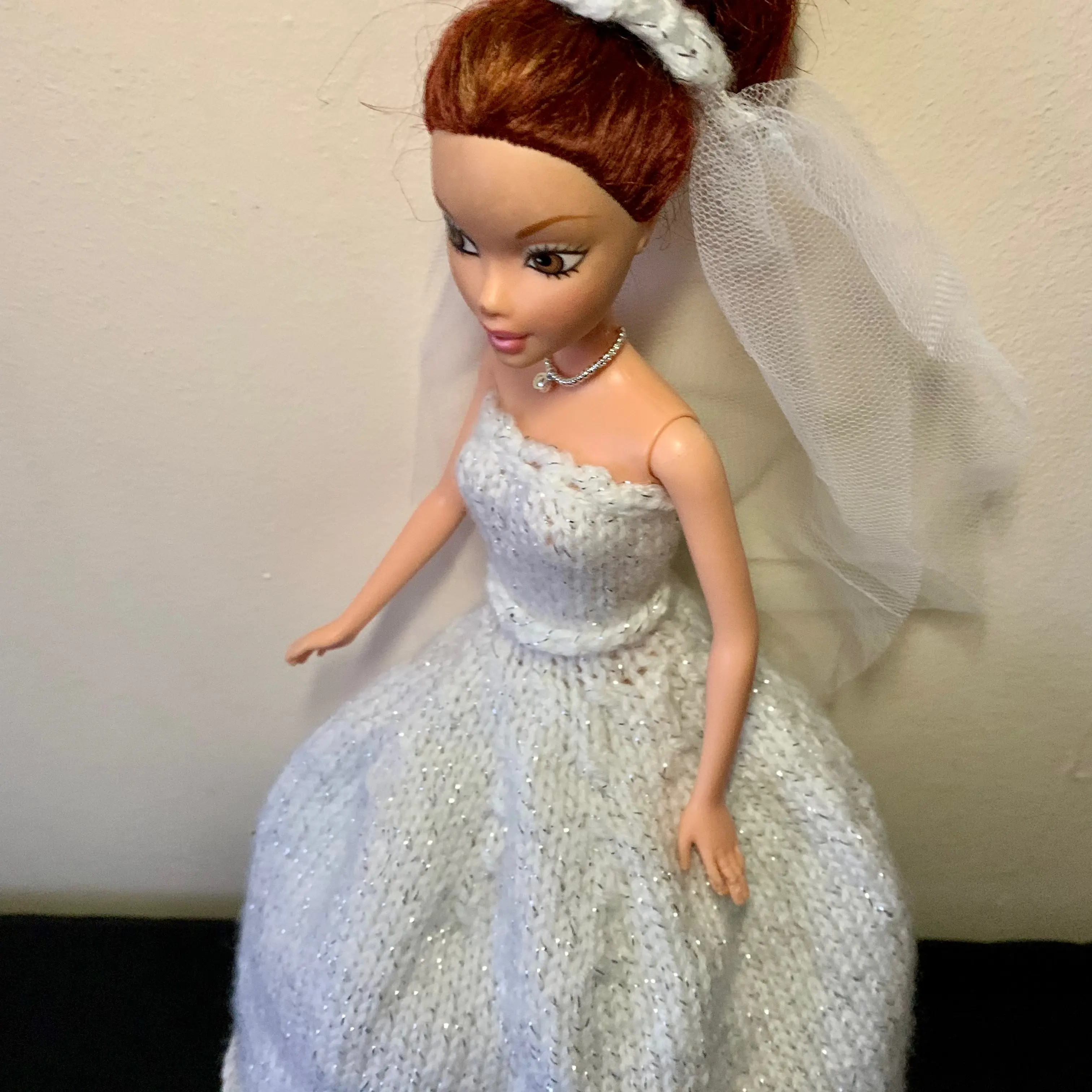 Hand Knitted White Barbie Wedding Dress
