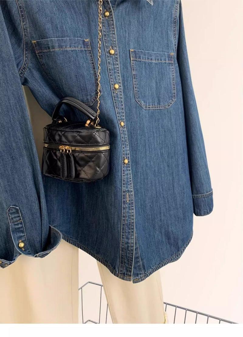 Product Introduction of Áo Sơ Mi Denim, Phong Cách Cổ Điển Dành Cho Nữ, Thích Hợp Cho Mùa Xuân Và Mùa Thu, Thiết Kế Đẹp, Độc Đáo Cao Cấp, Váy Băng Quấn Nhỏ Áo Khoác Thời Trang 5