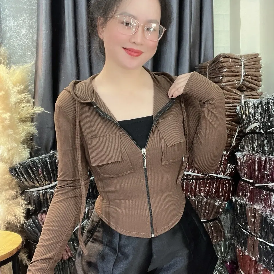 Áo Khoác Ủ Kem Túi Ngực Có Nón 38-60kg Women Jacket Top