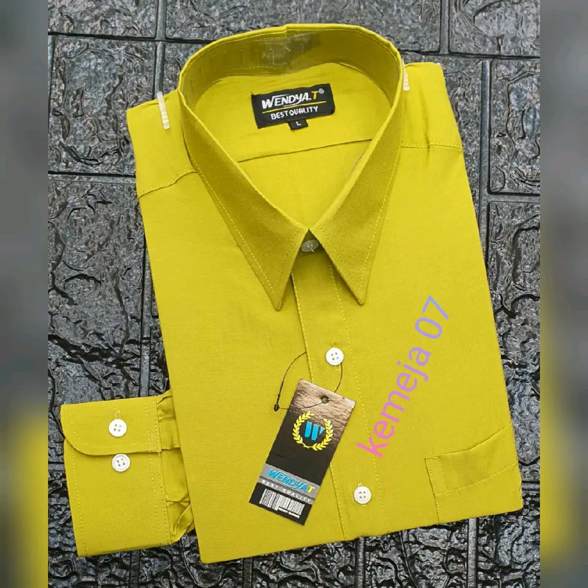 kemeja polos pria panjang formal reguler hijau olive / lemon
