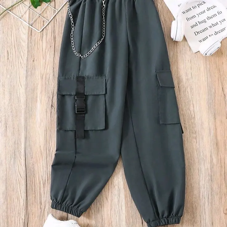 celana kargo anak kekinian/girl tape chain trousher 2