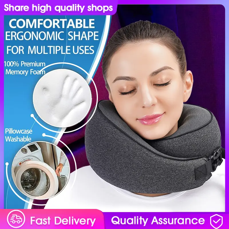 Travel Pillow 100% Pure Neck Pillow Memory Foam Comfortably Breathable Covering Aircraft Travel Kit