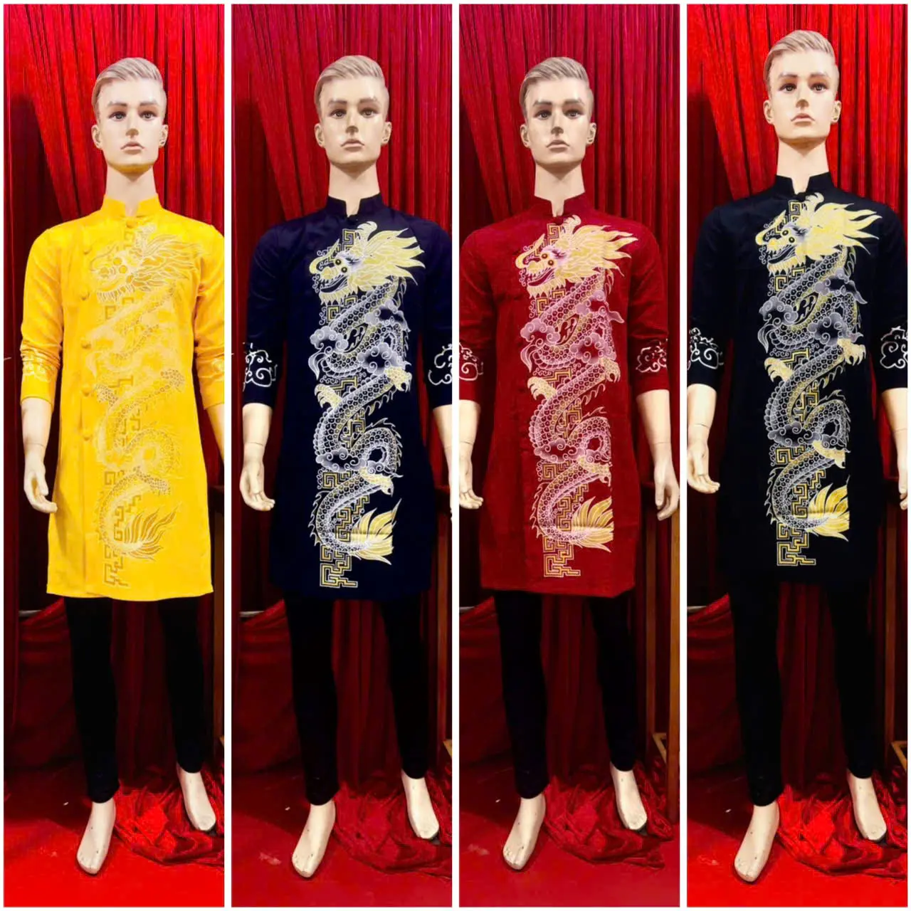 Áo Dài Truyền Thống # Áo Dài Gấm Lụa Hình Long Cho Nam 2 # Quần Áo Nam Cao Cấp