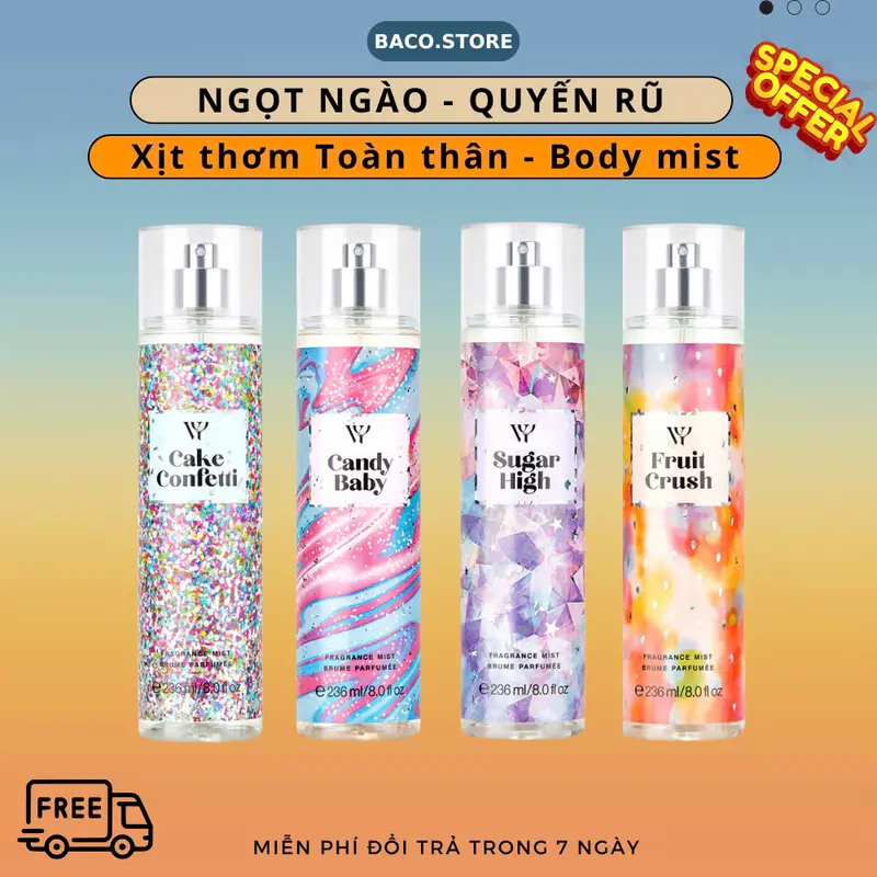 body mist Xịt thơm toàn thân 250ml Ngọt ngào, dễ thương 0