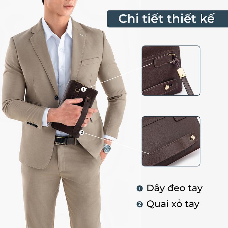 Product Introduction of Ví Nam Cầm Tay Clutch Da Chính Hãng GENCE RB01 Da Bò Khóa Số Cao Cấp Màu Nâu 6