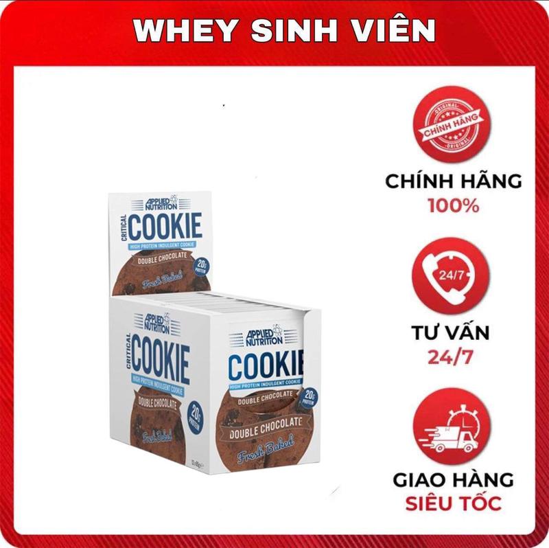 Hộp Bánh Bar Protein Thay Thế Bữa Ăn APPLIED NUTRITION CRITICAL COOKIE 12 BÁNH /BOX Lượng đường thấp - Bánh ăn vặt Snack Food Thức Ăn Bánh Quy