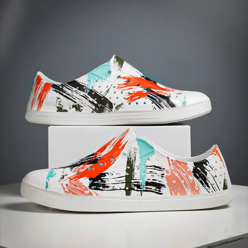 Giày khoét lỗ, Phong Cách Mùa Hè, Thiết Kế Graffiti Cặp Đôi, Dành Cho Nam Và Nữ, Giày Cao Gót Đi Chơi Dép Đi Biển Thoáng Khí Ngoài Trời, Thích Hợp Cho Giày Lội Nước 5