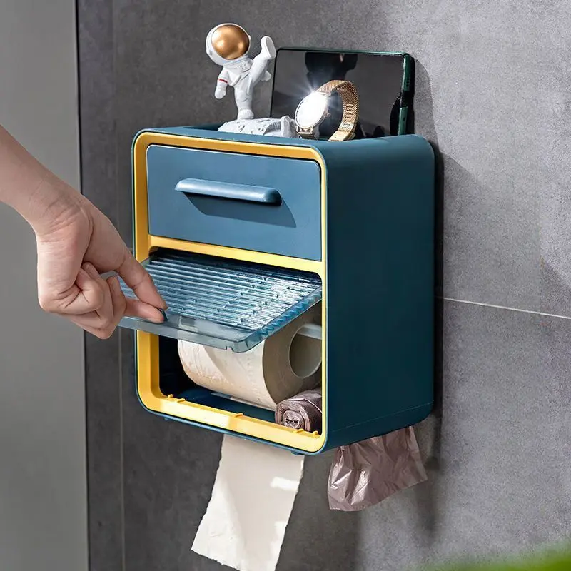 Hộp Khăn Giấy Nhà Vệ Sinh, Treo Tường, Không Cần Đục Lỗ, Treo Tường, Không Thấm Nước, Hộp Treo Giấy Vệ Sinh, Có Ngăn Kéo Giấy Cuộn