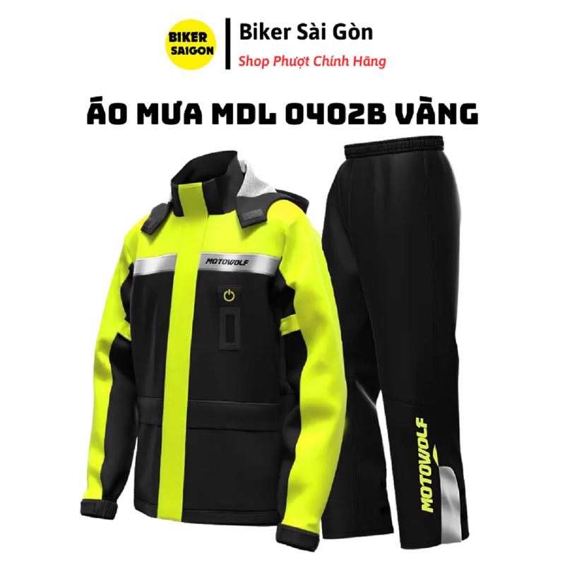 Áo Mưa Bộ Motowolf MDL 0402B Vàng Tích Hợp Bọc Giày Đèn Led 2 Nón - Biker Sài Gòn 