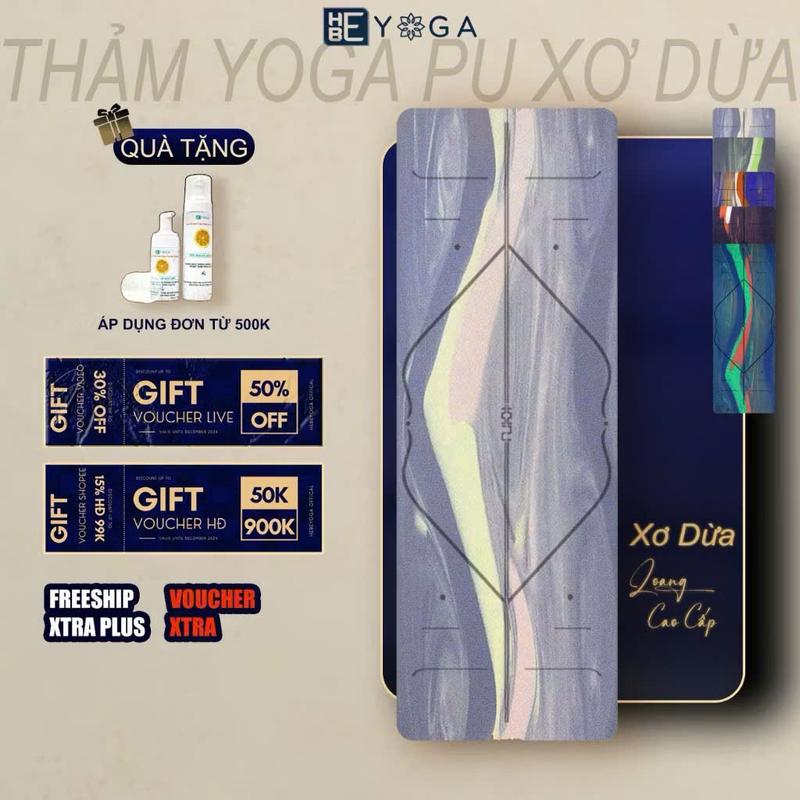 Thảm Tập Yoga Định Tuyến YOGA HBE  Pu Sợi Dừa Cao Su 5 mm Màu Loang Cao Cấp Kèm Túi