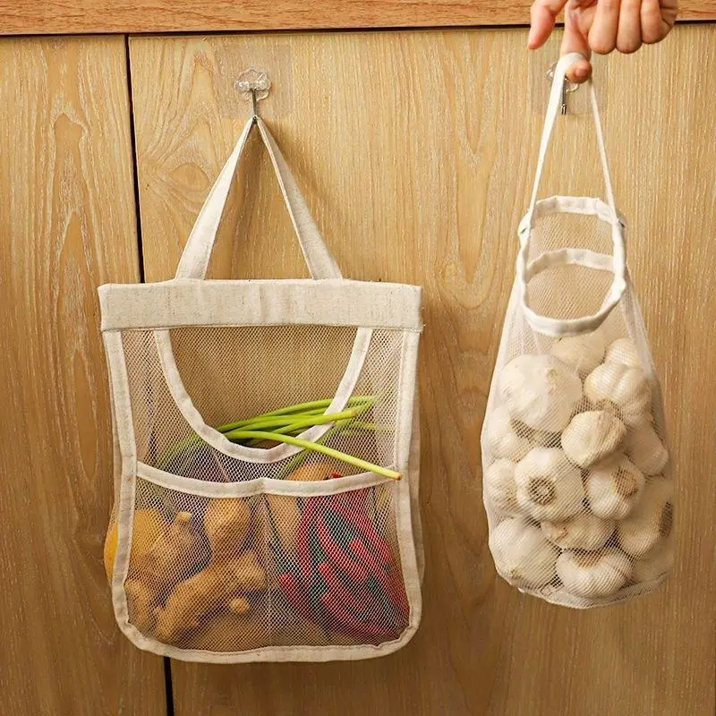 Wall Mounted Mesh Storage Bag, 1 Count Portable Design Garlic Ginger Onion Storage Bag, Hanging Fruits and Vegetables Storage Bag for Home Kitchen, Organiser 0
