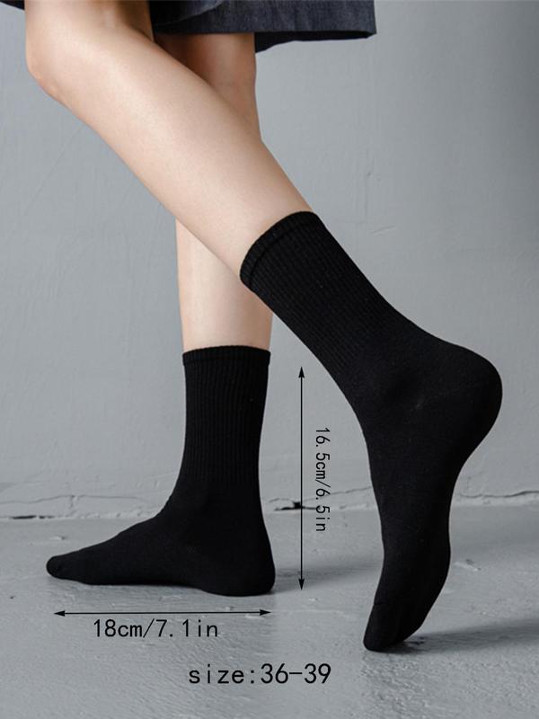 Women's 2 Pairs Solid Crew Socks, Multi-pack Casual Soft Comfortable Breathable Mid-calf Socks For Daily Wear, Women's Socks & Hosiery 3