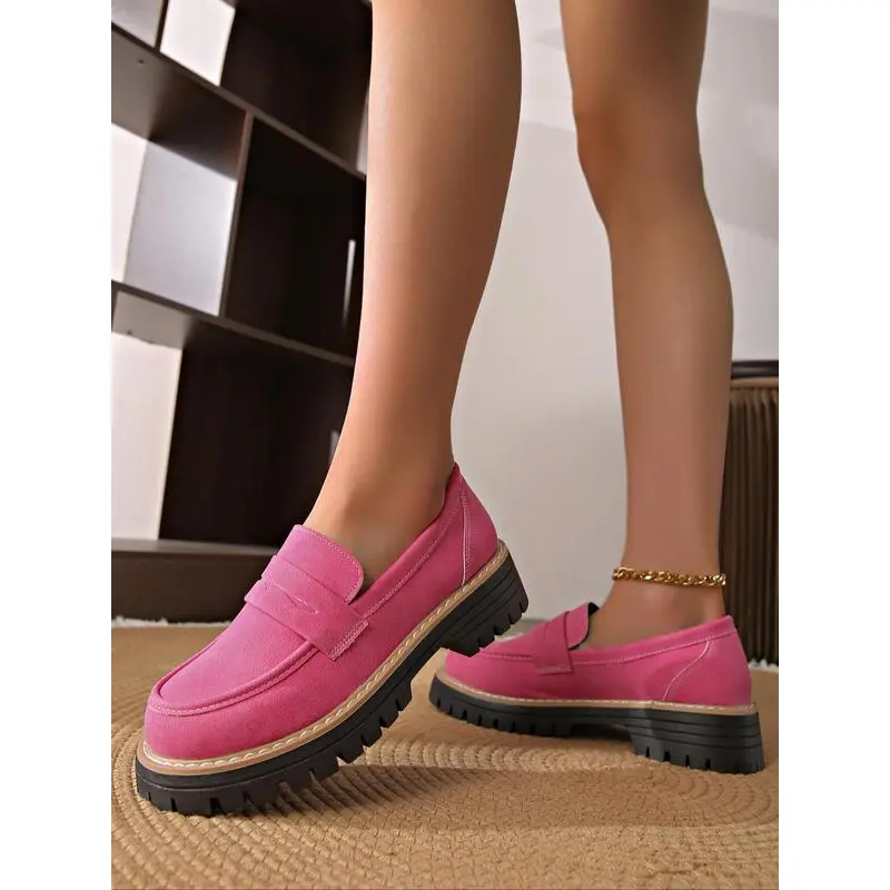 Women's Fashionable Solid Color Slip on Loafers, Casual Comfortable Chain Decorated Flat Shoes for Daily Wear, Lightweight Breathable Comfortable Shoes for Women & Girls Footwear Flatform 8
