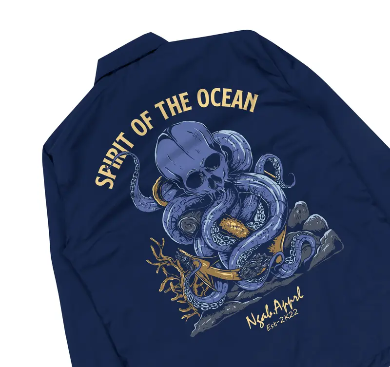 (Gratis Stiker,  Lanyard) Ngab Coach Jacket Spirit Of The Ocean Jaket CH004 Navy Blue Unisex Pria Wanita 2
