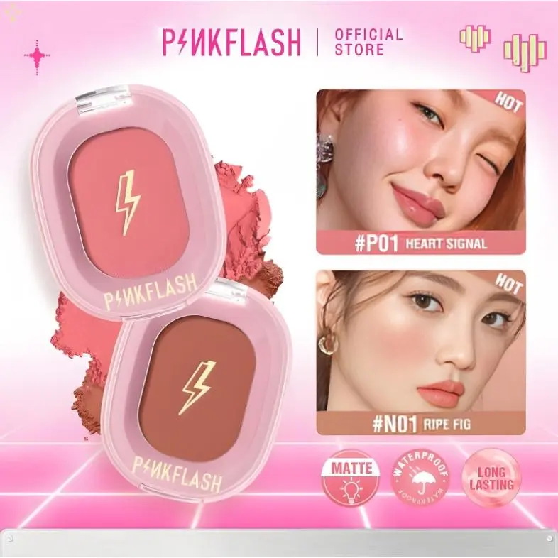 PINKFLASH High Pigment Blush Soft Waterproof Powder Naturally Pigmented Blusher Cruelty-Free Face Makeup 9 Colors