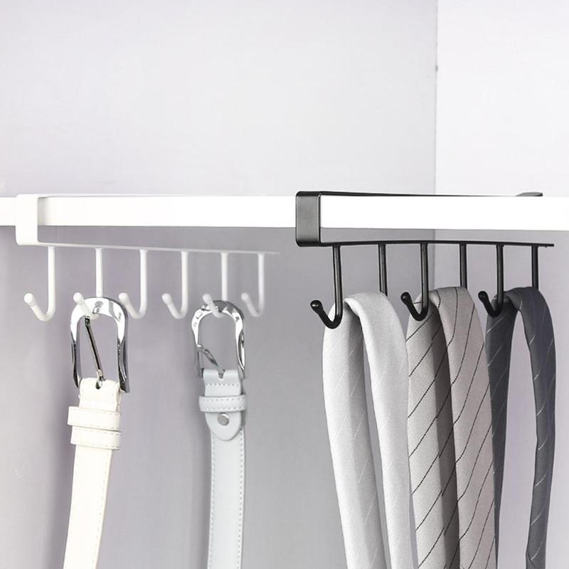 Product Introduction of Summer Home Accessories Coffee Mug Holder Organiser, 1 Count Kitchen Accessories Punch-free Cabinet Storage Rack with 6 Hooks, under Shelf Coffee Mug Rack 8