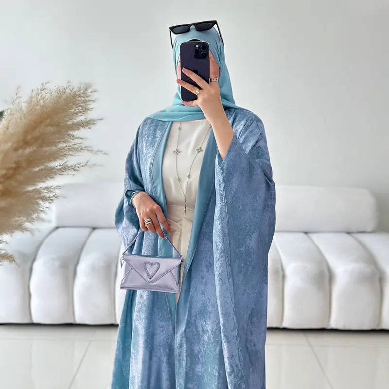 2025 Muslim clothing fashion stitching Dubai Turkish elegant robe open  abayas 4