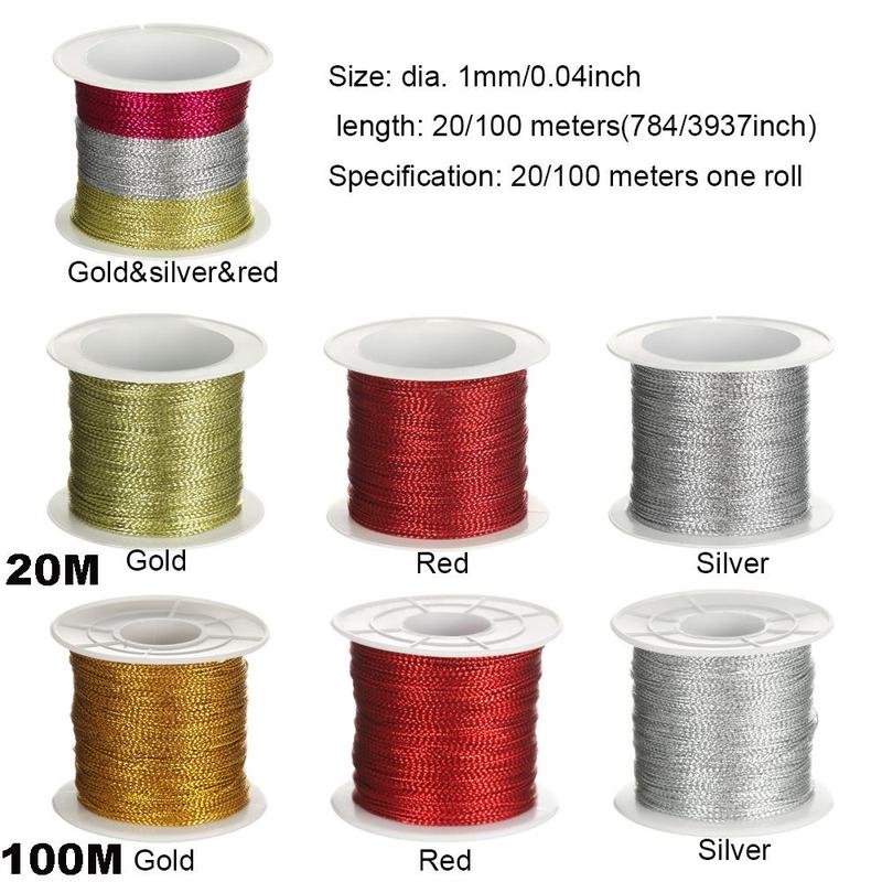 Dây buộc hộp quà, Dây kim loại, Dây gói, Ruy băng Dây kim tuyến, Dây thẻ Rỗng 20 / 100 mét, Thích hợp để trang trí, Lý Tưởng cho Giáng sinh 2