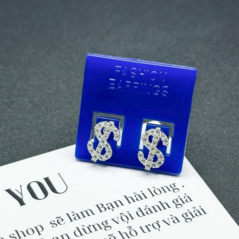 Khuyên tai đô la đính đá lấp lánh chất liệu bạc 925 Hiphinh Jewelry HJ10