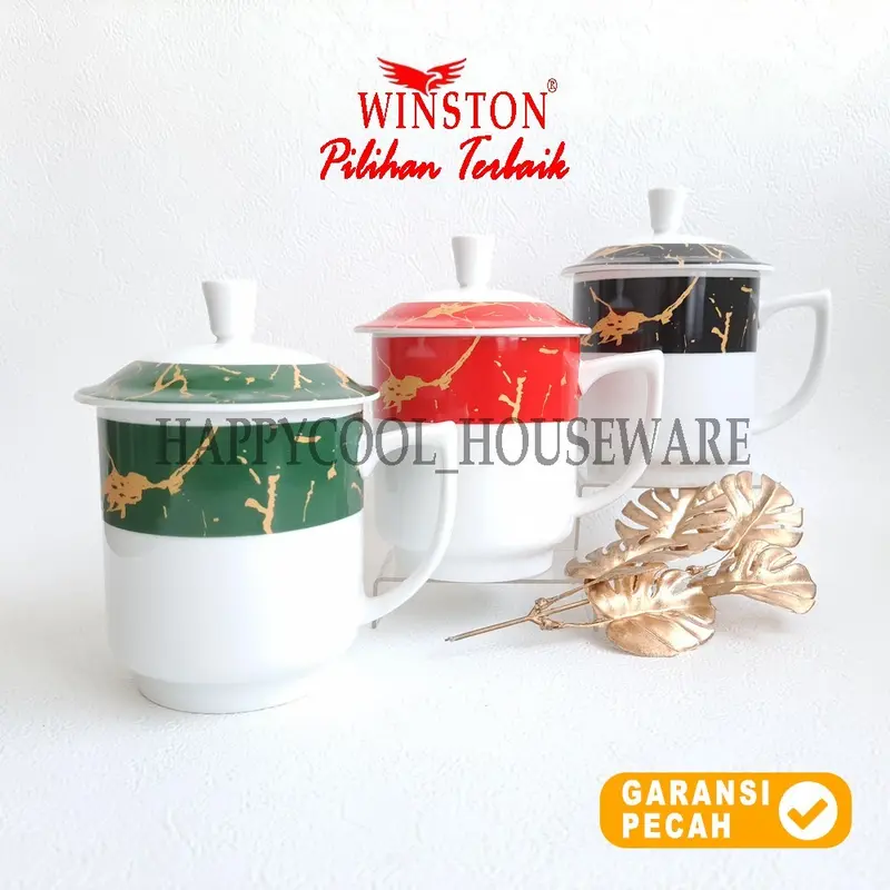 WINSTON 1pcs Mug Tutup 450cc Marmer Hitam Keramik Mug Gagang Gelas Minum Tutup 4
