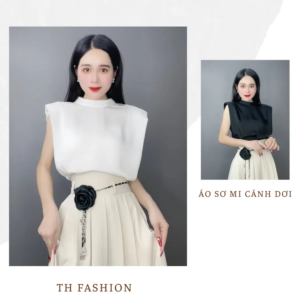 Áo sơ mi Lụa Ngọc Trai -  tay cánh dơi có đệm cầu vai Top Tua Rua