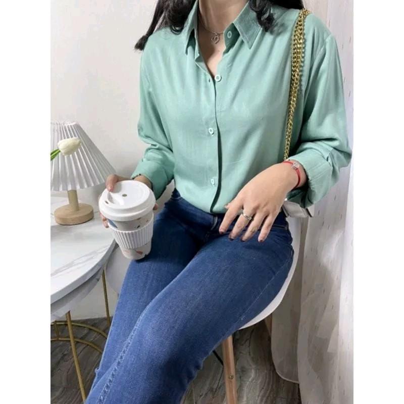 Atasan Kemeja Wanita Polos Lengan Panjang Honey Shakila Twill Oversize Dewasa Cewek Hitam Baju Casual 7