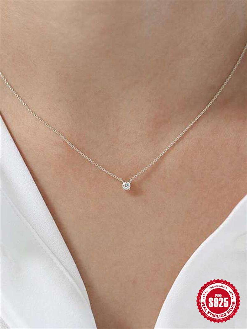 Product Introduction of 925 Sterling Silver Simple 3mm Artificial Zircon Decor Pendant Necklace, Fashion Jewelry for Party, Daily Decor for Girl, Trendy All-match & Exquisite Jewelry for Birthday Gift, Valentine's Day, Gift 0
