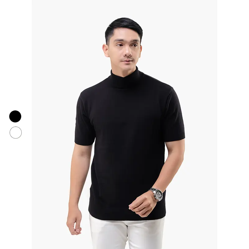 Gomuda Sweater Rajut Pria Mockneck Short Sleeve Knitwear Katun Spandex 0