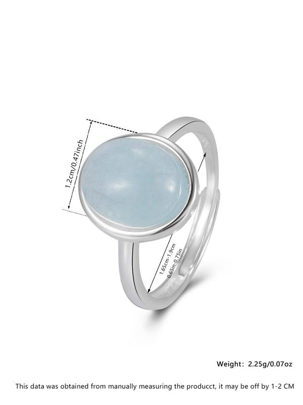 925 Sterling Silver Oval Shaped Natural Stone Decorated Ring, Adjustable Accessories for Women & Girls, Casual Jewelry for Party, Daily, Birthday Gift 1