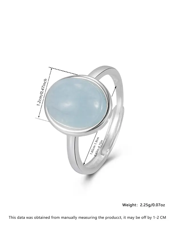 925 Sterling Silver Oval Shaped Natural Stone Decorated Ring, Adjustable Accessories for Women & Girls, Casual Jewelry for Party, Daily, Birthday Gift 1