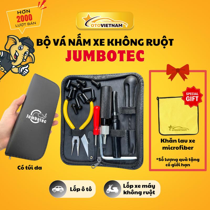 Bộ Nấm Vá Lốp Không Ruột Jumbotec (8 món kèm Túi Da) Dùng Để Vá Lốp Ô Tô, Lốp Xe Máy Không Ruột, Lốp Mô Tô (Không cần vá trong lại)