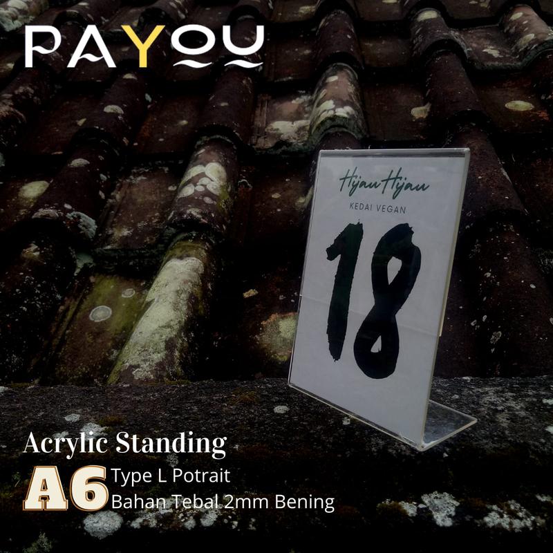 Acrylic Standing A6 Type L Potrait/ Tempat QRIS/ Tempat Brosur/ Tempat Menu/ Tempat No Meja Kantor 1