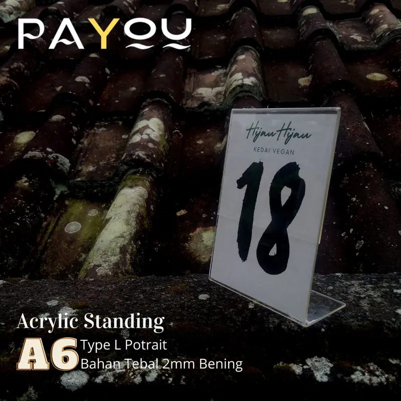Acrylic Standing A6 Type L Potrait/ Tempat QRIS/ Tempat Brosur/ Tempat Menu/ Tempat No Meja Kantor 1