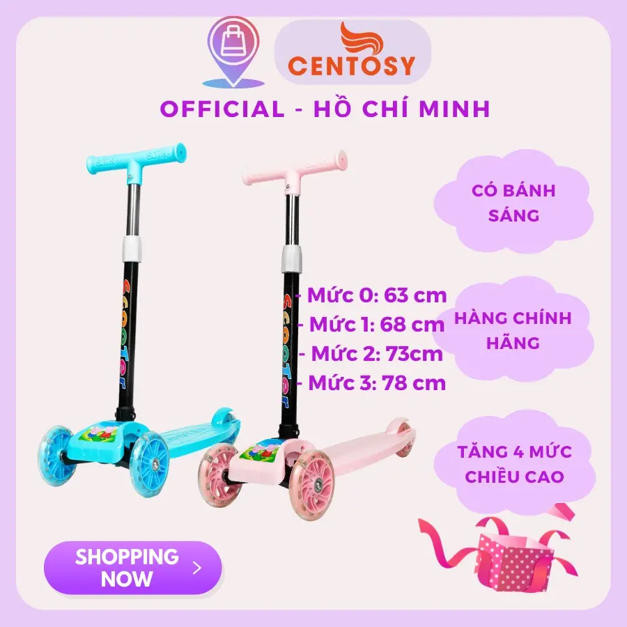 Xe Trượt Scooter Trẻ Em CENTOSY HY01 - Bánh Đèn Phát Sáng Cho bé từ 2-6 Tuổi Cao Su Đồ Chơi