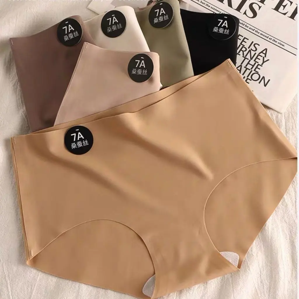 Ice silk panties seamless mid-waist underwear 7A Cotton Crotch