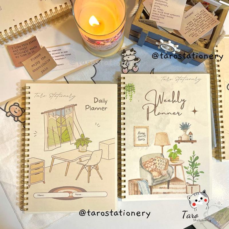 Sổ Weekly Planner lên kế hoạch hàng tuần, hàng ngày, sổ tay lên kế hoạch A5 Taro Stationery voke ngang vở giáo sổ logh booknotes sotay ke lò xo còng capybara klong giải doreart giấy a100 bìa kiếng sổ tình vở viết file tài