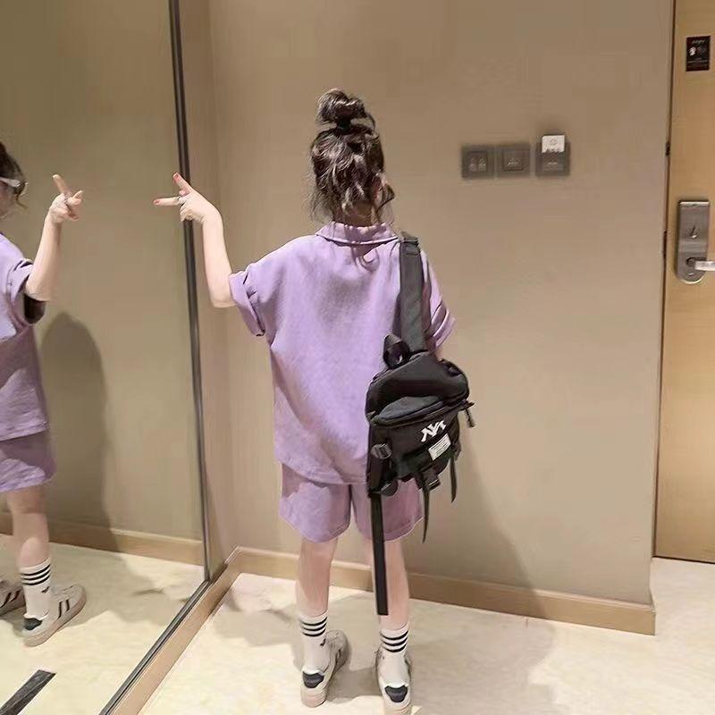 Bộ Đồ Mùa Hè Cho Bé Gái, Phong Cách Hàn Quốc, Cổ Polo Thường Ngày Quần Đùi ngắn Tay, Bộ Đồ Hai Mảnh Thể Thao Thời Trang, Thời Trang 2025 Áo Women 6