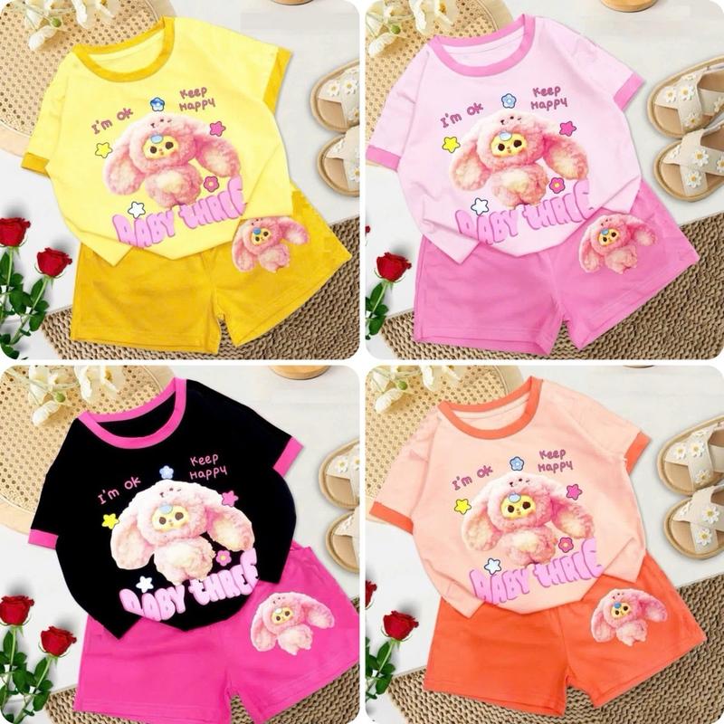 Combo 4 Bộ đồ cộc tay M1 bé gái in hình baby three hottrend 2025 M1 - Sz 10-50kg -  mềm mịn thoáng mát thun Cotton đồ bộ bé gái quần áo