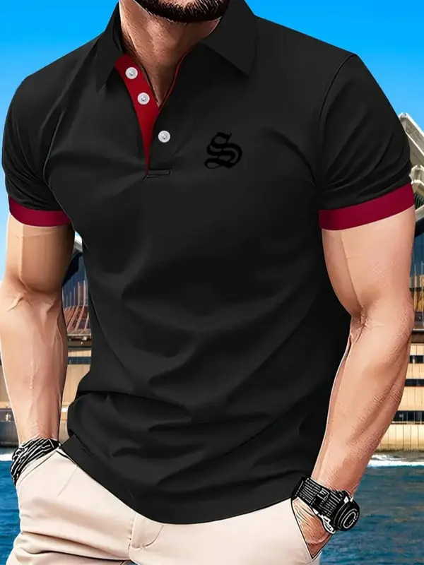 Men's Regular Fit Plain Short Sleeve Polo Shirt, Casual Breathable Comfortable Collared Top for Summer, Fashion Men's Clothes for Daily Wear, Tropical 1