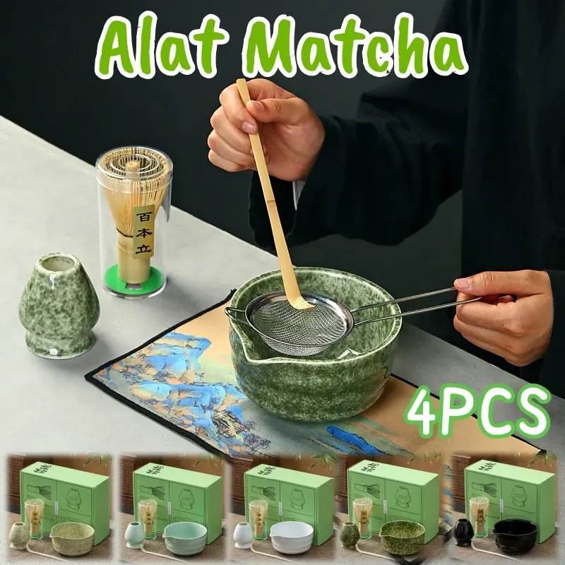 4PCS Alat Matcha Making Japanese Matcha Tea Sets Pengaduk Matcha Bambu Penyangga Whisk Teaspoon Tea Sets Tea Making Tools Accessories