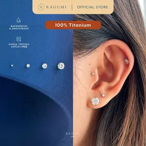 [Harga 1 Pcs] KAGUMI Spin - Basic Crystal Silver | Piercing Tindik with Titanium Needle