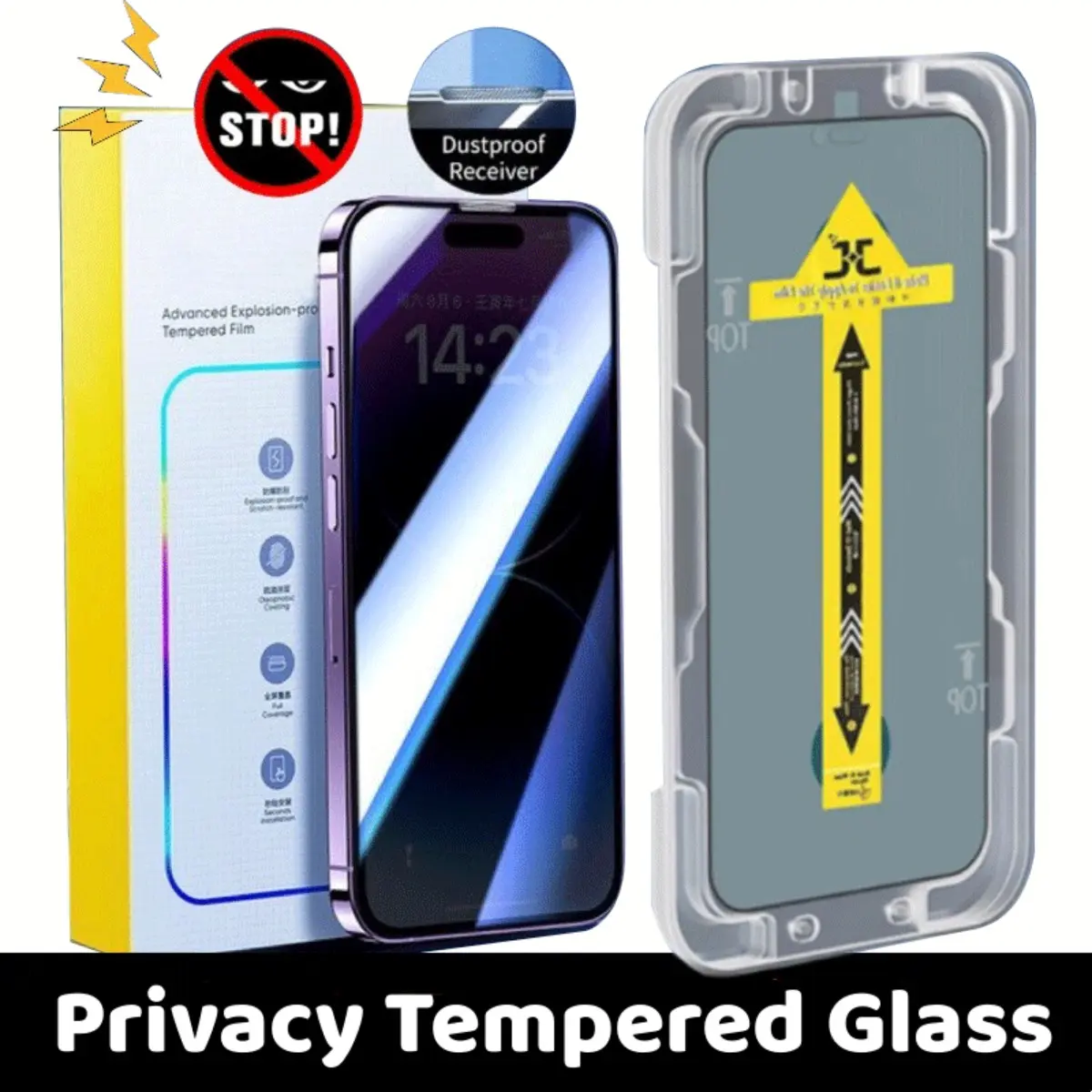 Easy Install Privacy Tempered Glass for IPhone 11 15 16 14 12 13 pro max xr 7 plus x 16 plus 15 pro max 6 6s 8 xs max 12 mini 13 mini waterproof anti-spy Screen Protector Privacy Peep Protection Film