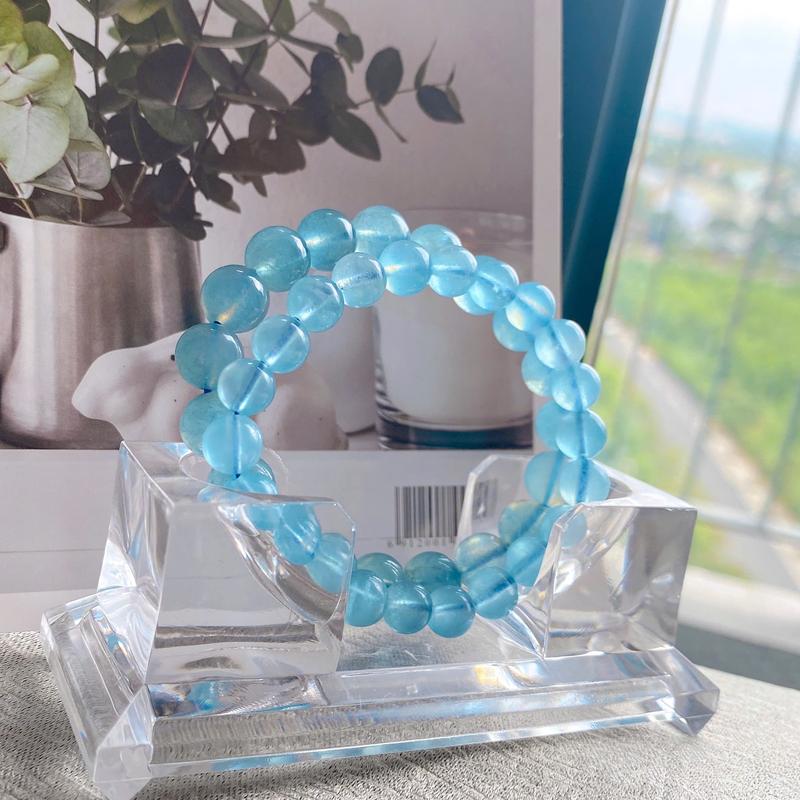 Vòng Tay Đá Aquamarine Cao Cấp - Mệnh Mộc Thủy - Phong Thủy Tây Tạng